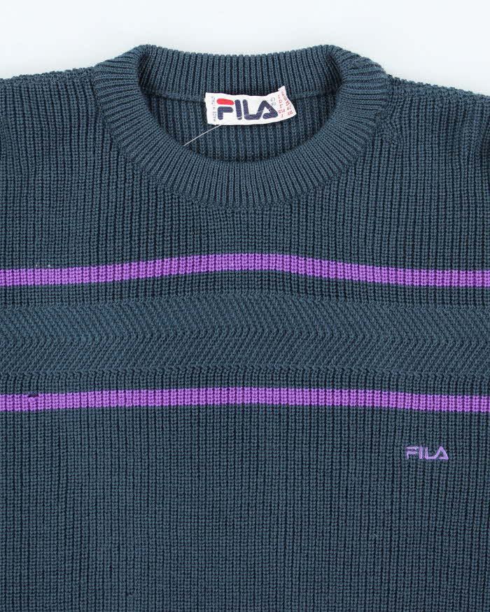 Vintage 90's Fila Striped Chunky Knit Jumper - XXL