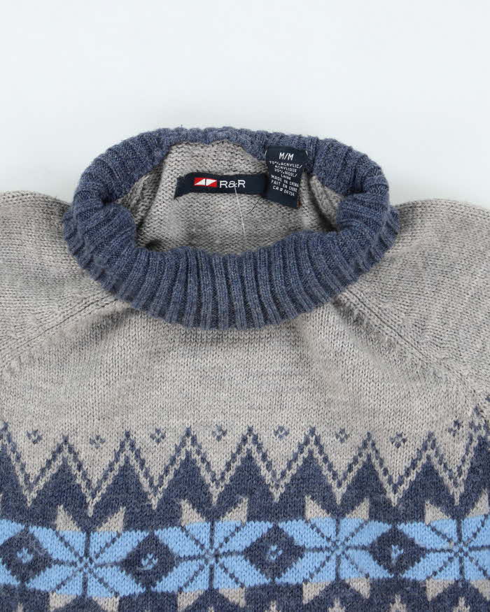 Vintage 2000's R&R Wool Blend Chunky Patterned Knit Jumper - M