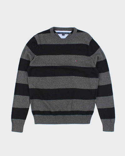 Vintage Tommy Hilfiger Grey Striped Knit Jumper - S