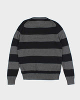 Vintage Tommy Hilfiger Grey Striped Knit Jumper - S