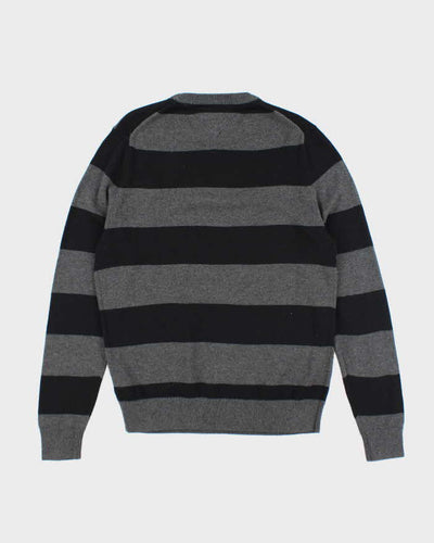 Vintage Tommy Hilfiger Grey Striped Knit Jumper - S