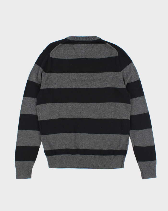 Vintage Tommy Hilfiger Grey Striped Knit Jumper - S