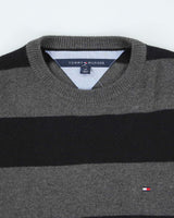Vintage Tommy Hilfiger Grey Striped Knit Jumper - S