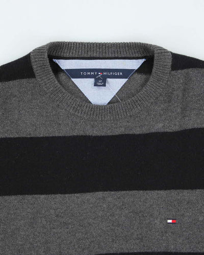 Vintage Tommy Hilfiger Grey Striped Knit Jumper - S