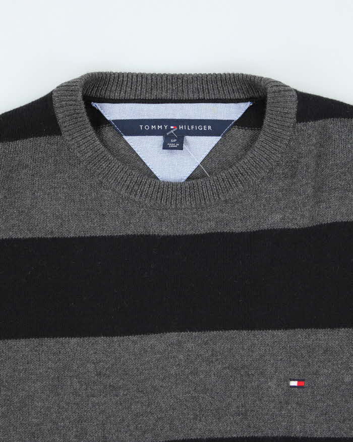 Vintage Tommy Hilfiger Grey Striped Knit Jumper - S