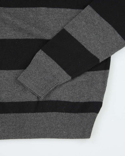Vintage Tommy Hilfiger Grey Striped Knit Jumper - S
