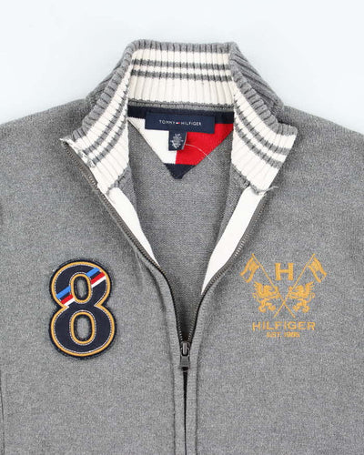 Vintage 2000's Tommy Hilfiger Embroidered Zip Up Chunky Knit Jumper - S
