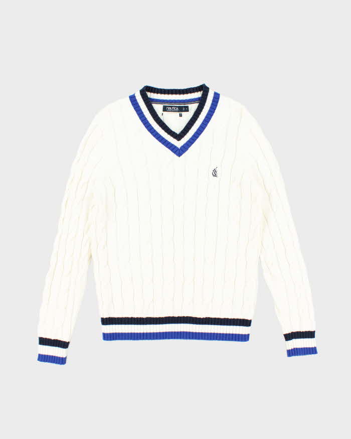 Vintage Nautica V-Neck Cable Knit Jumper - S