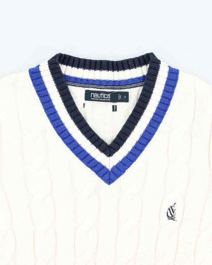 Vintage Nautica V-Neck Cable Knit Jumper - S