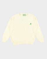Vintage Traditional Craft Embroidered Shamrock V-Neck Knit Jumper - L