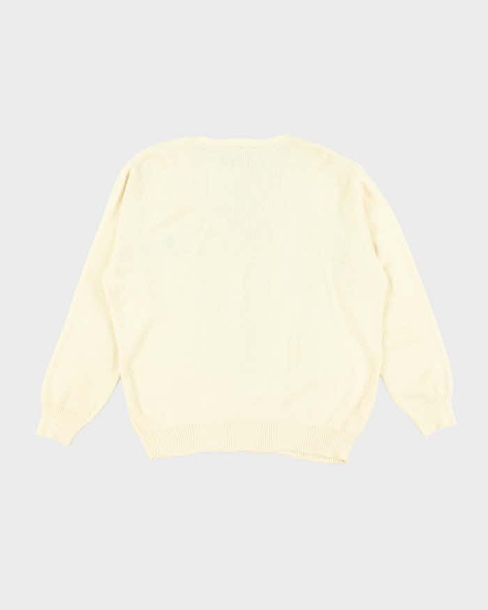 Vintage Traditional Craft Embroidered Shamrock V-Neck Knit Jumper - L