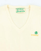 Vintage Traditional Craft Embroidered Shamrock V-Neck Knit Jumper - L