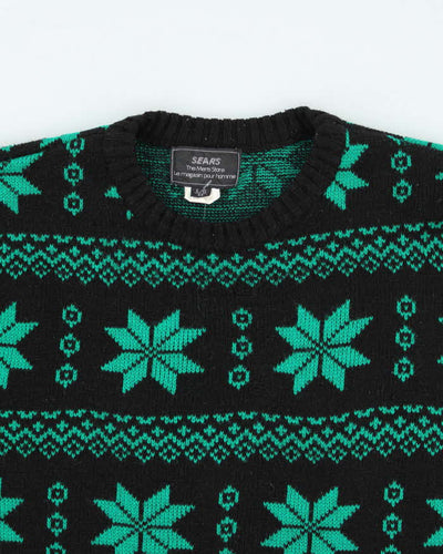 Vintage 70's Sears Patterned Chunky Knit Jumper - L