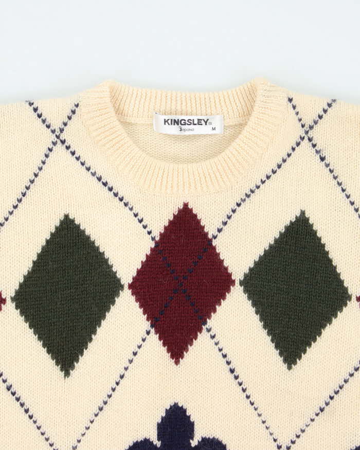 Vintage 80's Kingsley Pringle Patterned Chunky Knit Jumper - M
