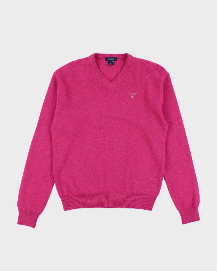 Vintage Gant Pink Wool V-Neck Jumper - M