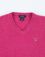 Vintage Gant Pink Wool V-Neck Jumper - M