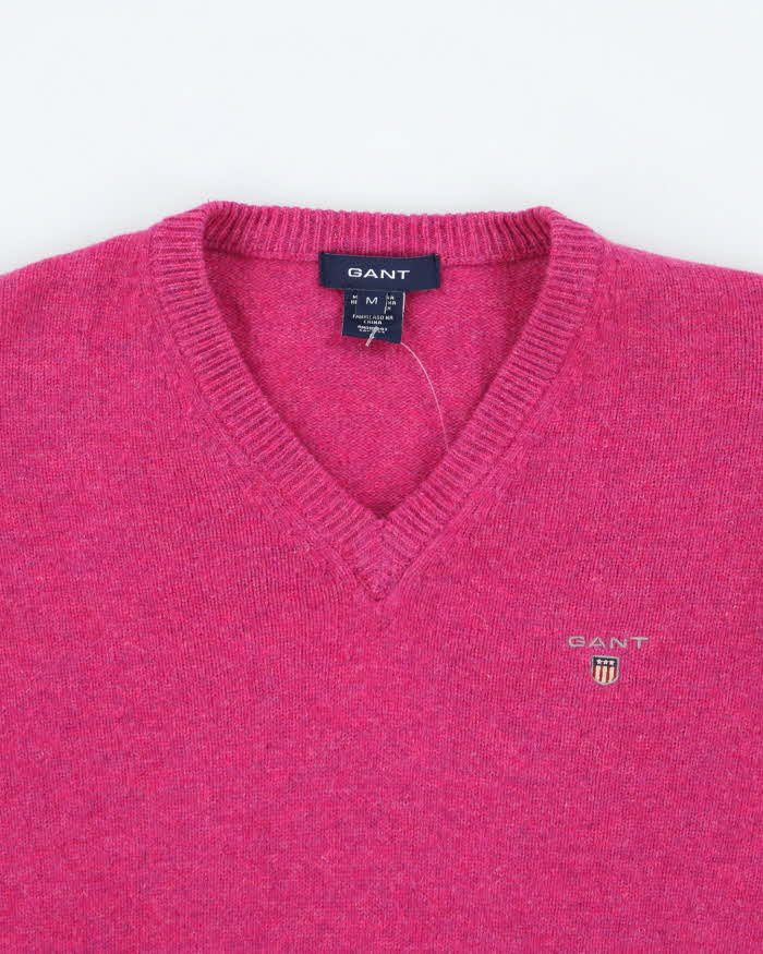 Vintage Gant Pink Wool V-Neck Jumper - M
