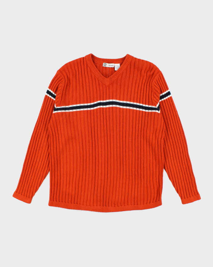 Vintage Motogear Orange V-Neck Knit Jumper - XL