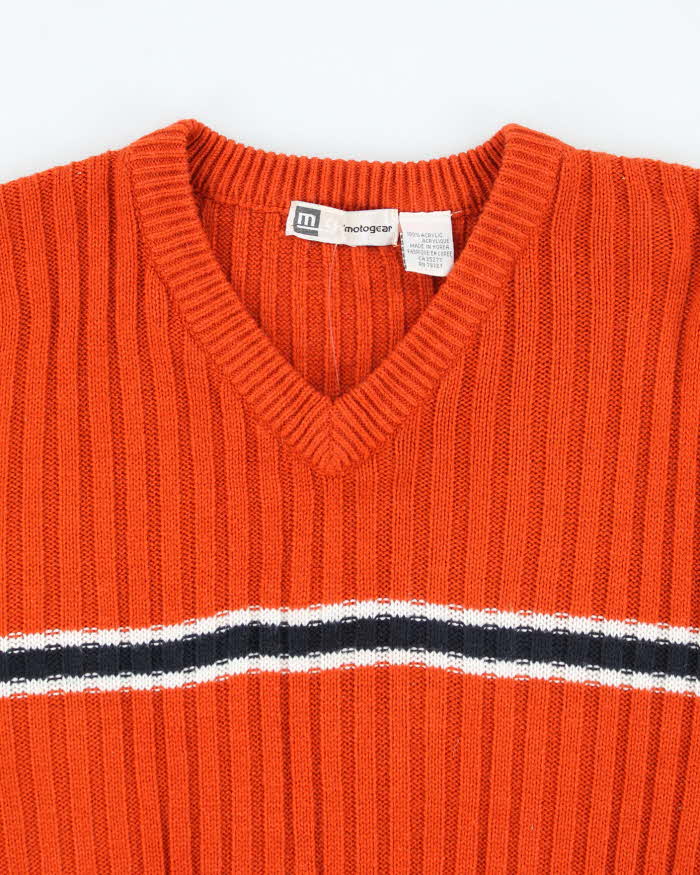 Vintage Motogear Orange V-Neck Knit Jumper - XL