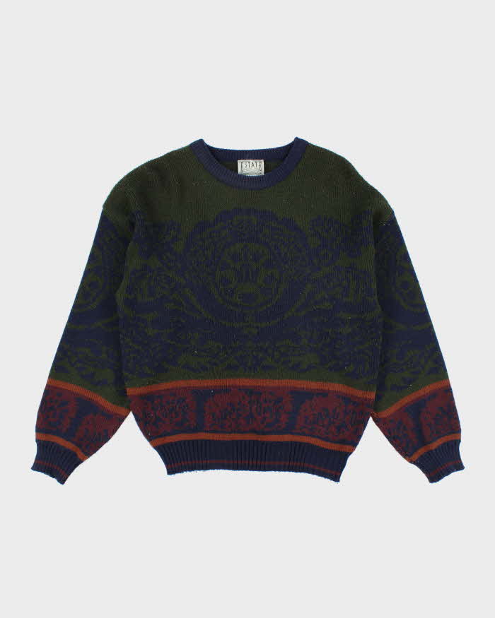 Vintage Estate Pattern Knit Oversized Jumper - S