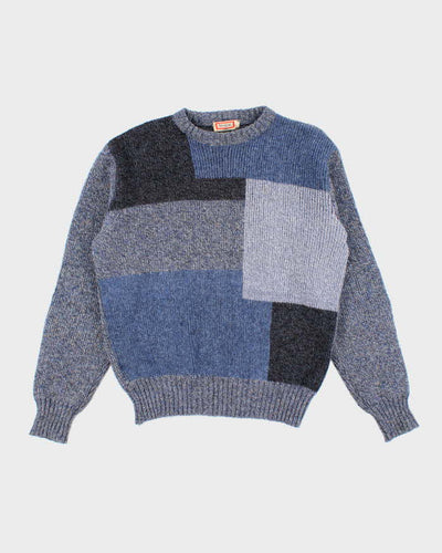 Vintage Brogue Blue Wool Chunky Jumper - M