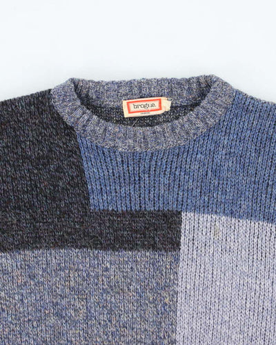 Vintage Brogue Blue Wool Chunky Jumper - M