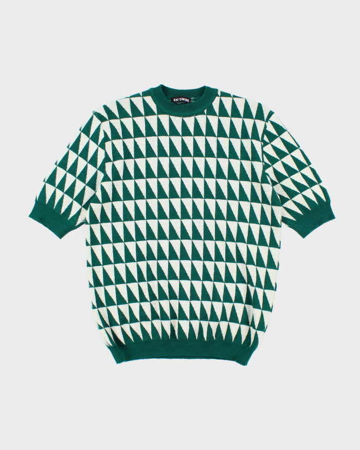 Raf Simons Green Pattern Short Sleeve Wool Jumper - M