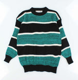 Vintage Y2K Striped Panelled Chunky Knit Jumper - L