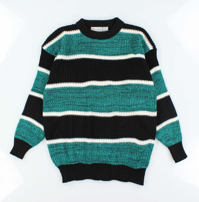Vintage Y2K Striped Panelled Chunky Knit Jumper - L