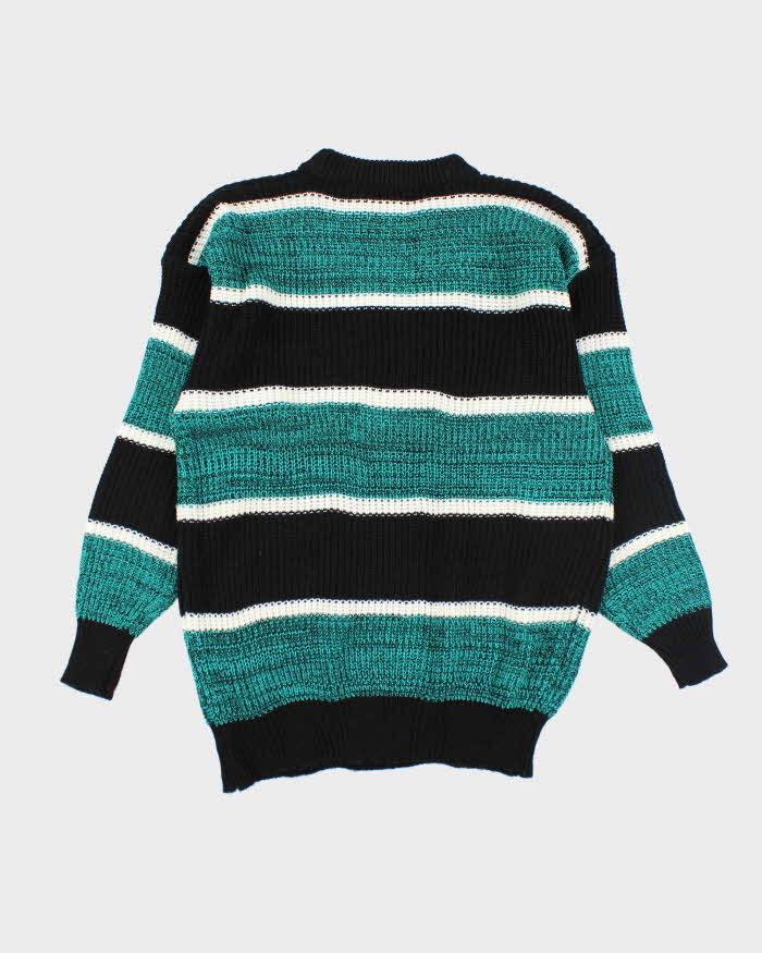 Vintage Y2K Striped Panelled Chunky Knit Jumper - L