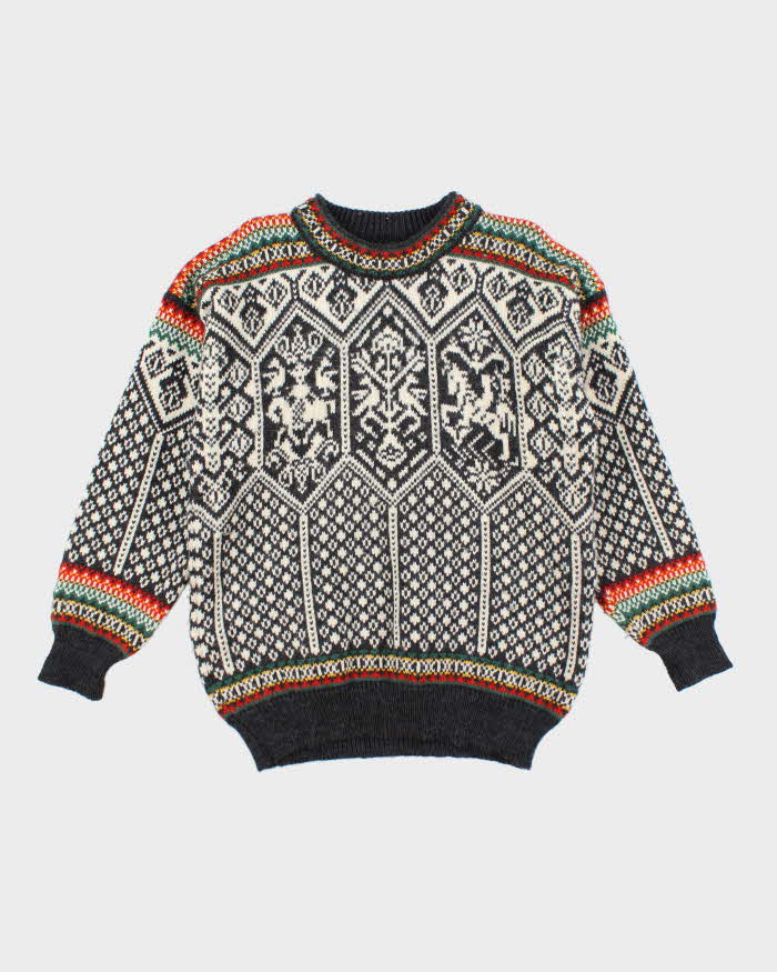 Vintage 80's Dale of Norway Pure Wool Patterned Chunky Knit Jumper - M