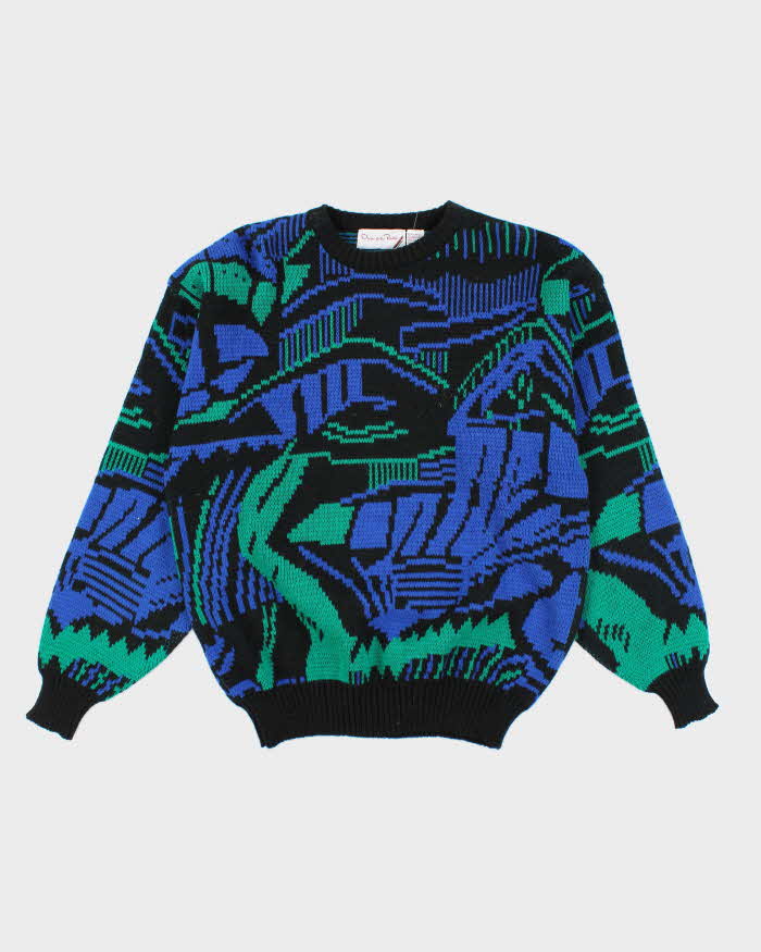 Vintage 80's Oscar De La Renta Patterned Chunky Knit Jumper - L