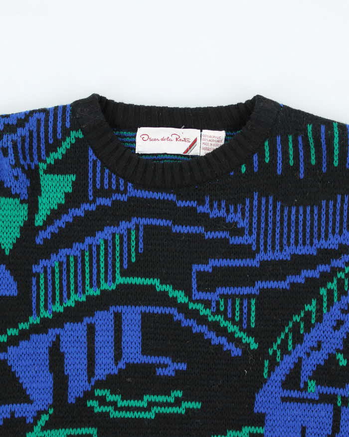 Vintage 80's Oscar De La Renta Patterned Chunky Knit Jumper - L