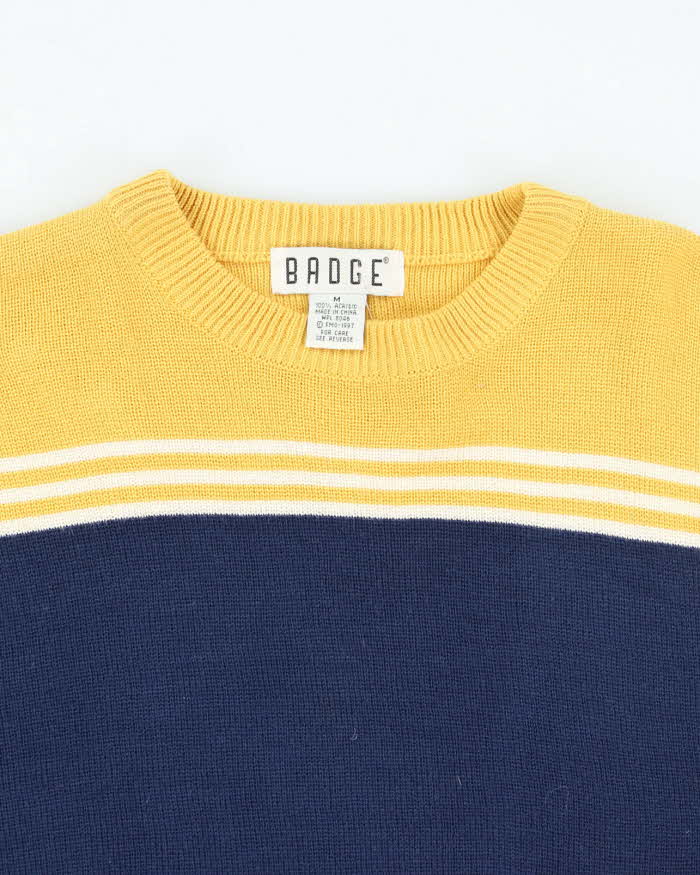 Vintage 90's Badge Two Tone Knit Jumper - M