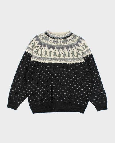 Vintage 90's Eddie Bauer Heavyweight Wool Patterned Knit Jumper - M
