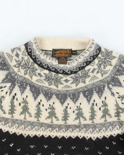 Vintage 90's Eddie Bauer Heavyweight Wool Patterned Knit Jumper - M