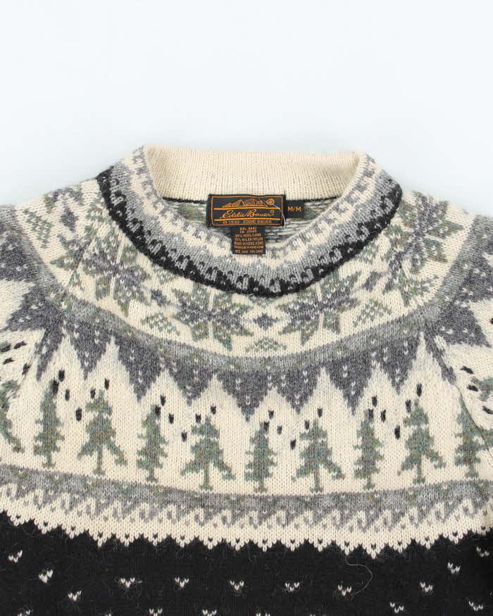 Vintage 90's Eddie Bauer Heavyweight Wool Patterned Knit Jumper - M