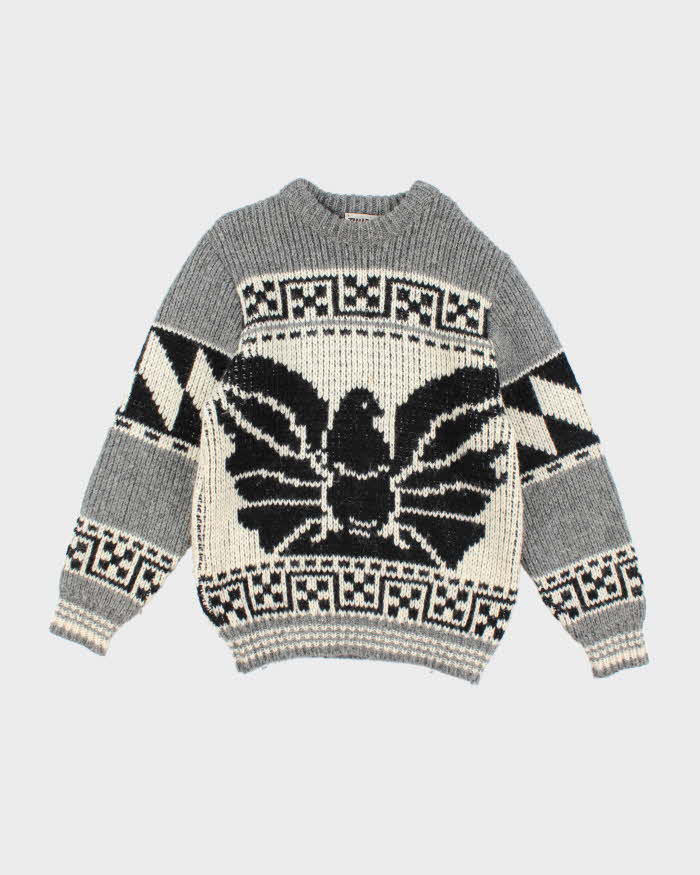 Vintage 80's Chunky Patterned Eagle Wool Chunky Knit Jumper - L