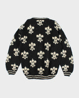 Vintage 80's Fleur De Lis Patterned Wool Chunky Knit Jumper - XL