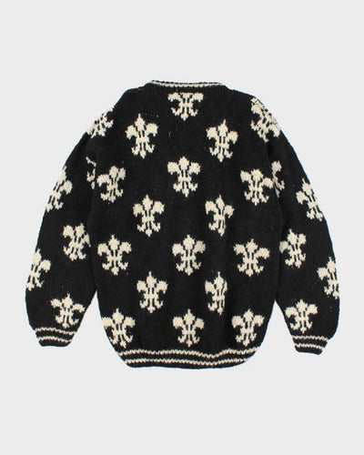 Vintage 80's Fleur De Lis Patterned Wool Chunky Knit Jumper - XL