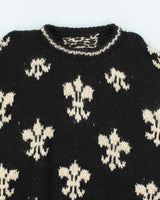 Vintage 80's Fleur De Lis Patterned Wool Chunky Knit Jumper - XL