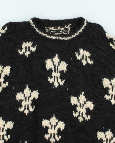 Vintage 80's Fleur De Lis Patterned Wool Chunky Knit Jumper - XL