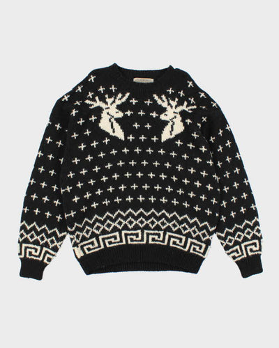 Vintage 90's Club Monaco Patterned Wool Chunky Knit Jumper - XL