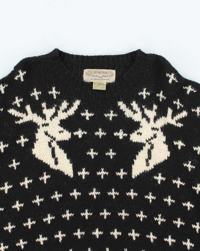 Vintage 90's Club Monaco Patterned Wool Chunky Knit Jumper - XL