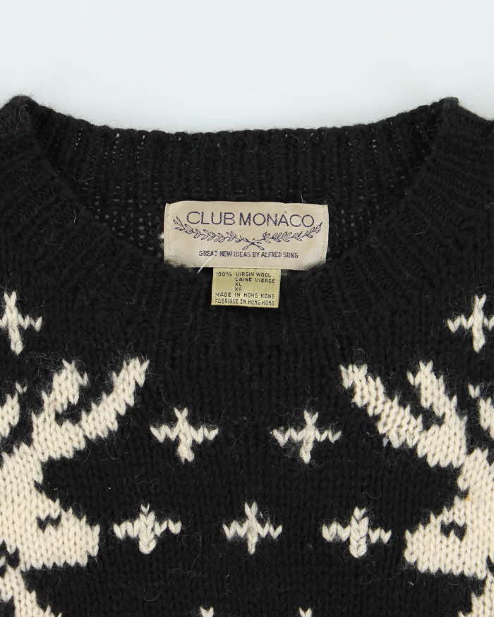 Vintage 90's Club Monaco Patterned Wool Chunky Knit Jumper - XL