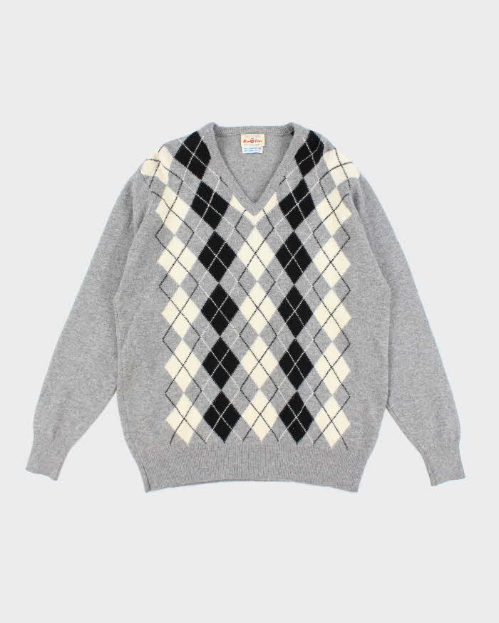 Vintage Alan Paine Pringle Patterned Wool V-Neck Knit Jumper - L