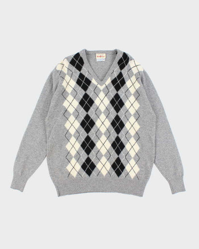 Vintage Alan Paine Pringle Patterned Wool V-Neck Knit Jumper - L