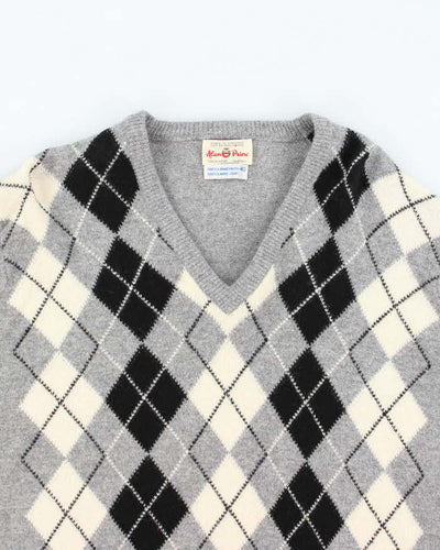 Vintage Alan Paine Pringle Patterned Wool V-Neck Knit Jumper - L