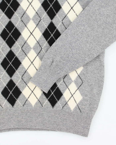 Vintage Alan Paine Pringle Patterned Wool V-Neck Knit Jumper - L