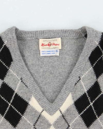 Vintage Alan Paine Pringle Patterned Wool V-Neck Knit Jumper - L